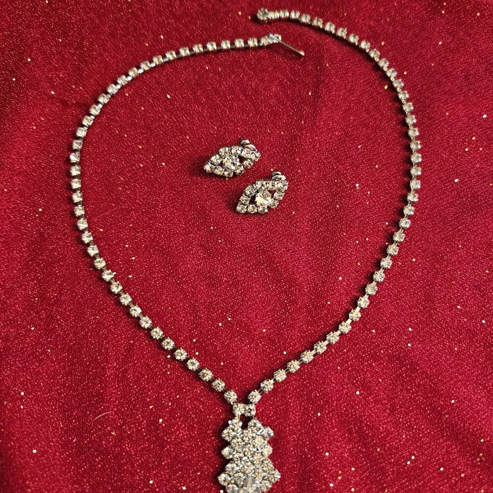 Vintage Rhinestone Necklace and Earring Set 1980's